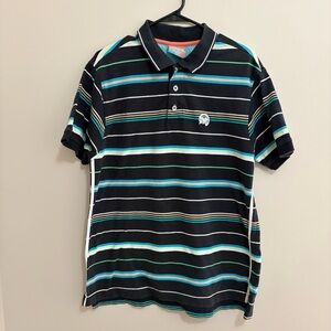 Y2K Vintage Men’s 2XL Mecca Black Polo Shirt with Multicolor Stripes
